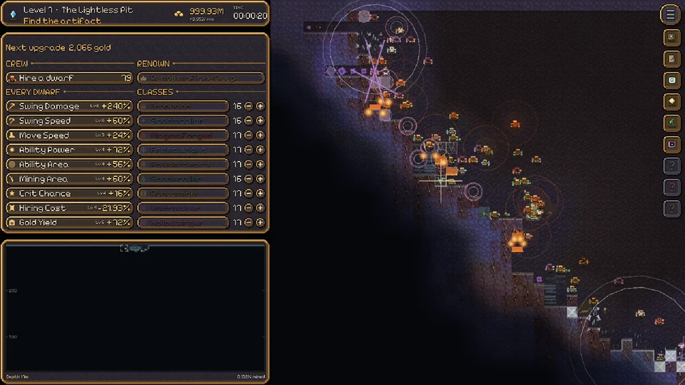 A crew of dwarves digging into a rock face