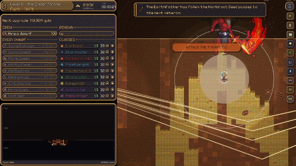 The crew fighting the Cinder Tyrant on his gold